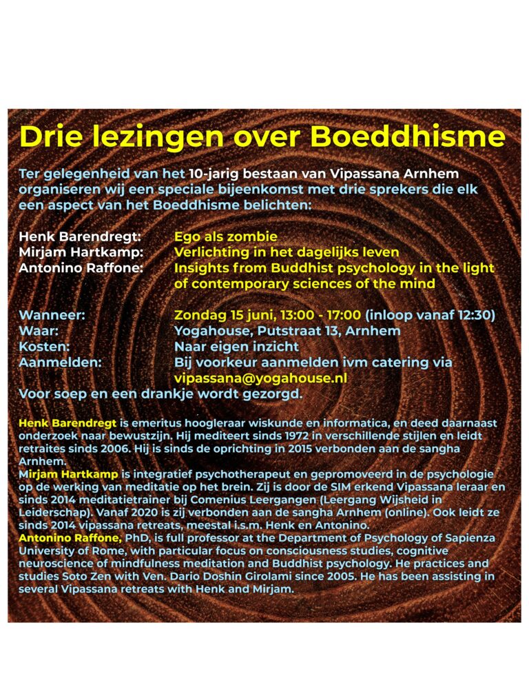 Programma 10 jarige bestaan Vipassana meditatie Arnhem. Yogahouse Arnhem.